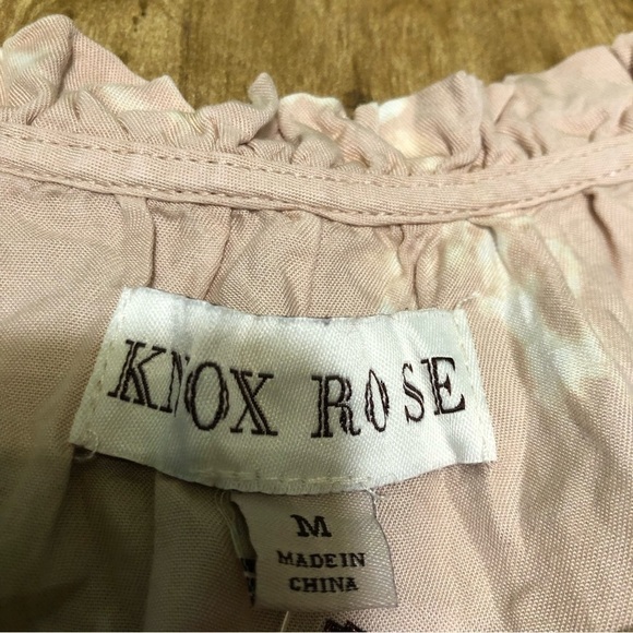 NWT knox rose womens size medium pink elastic sleeve peasant blouse tie top - Picture 3 of 11